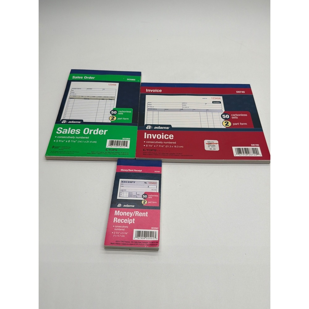 Adams Business Forms Bundle Sales Order Invoice Money Rent Receipt 2-Part 3 Pack